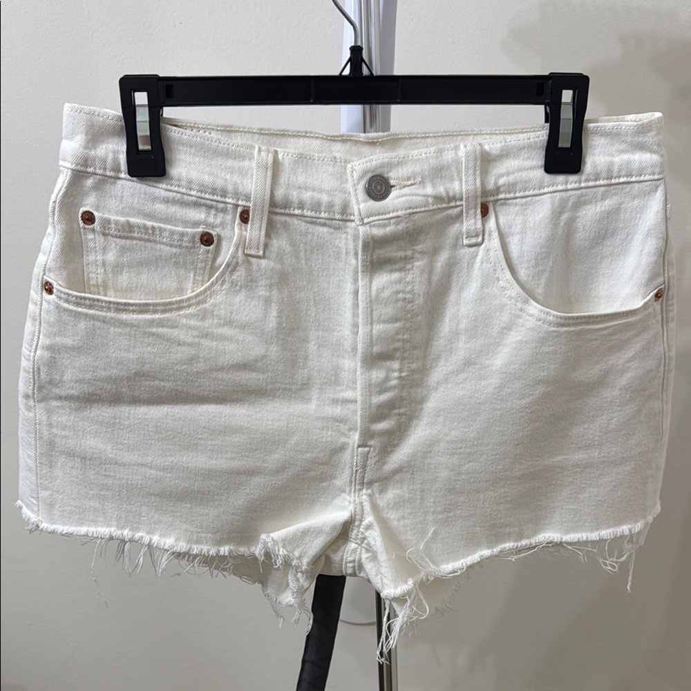 Levi's White Jean Shorts Distressed Raw Hem